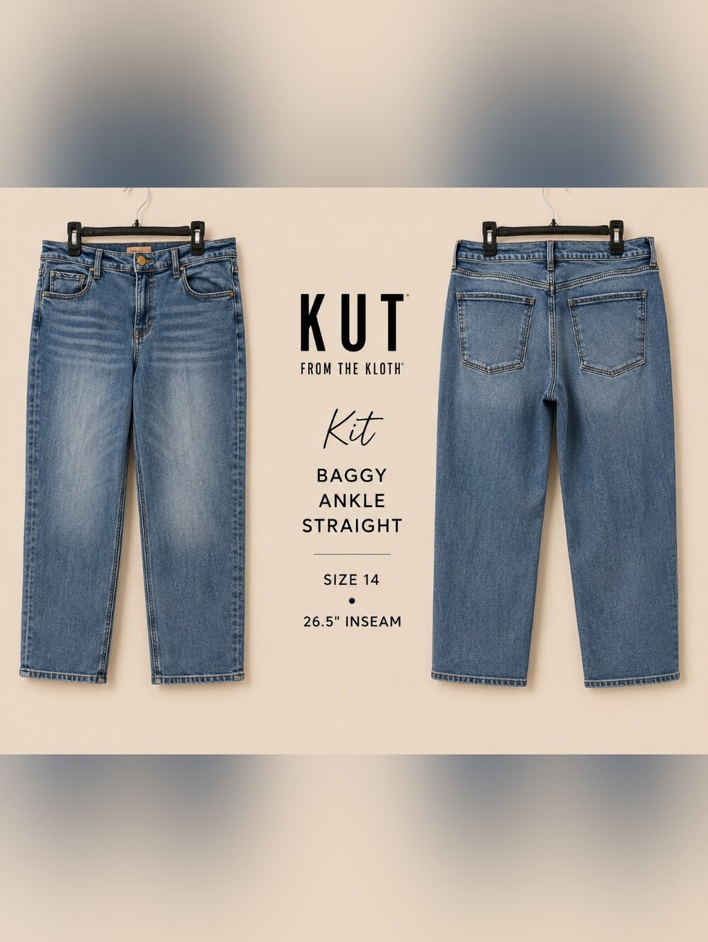 KUT From The Kloth Kit Baggy Ankle Straight Jeans Size 14 Light Wash 26.5" Insea